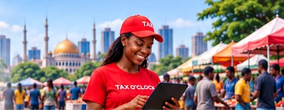 A Tax O'Clock volunteer with a tablet at a community event
